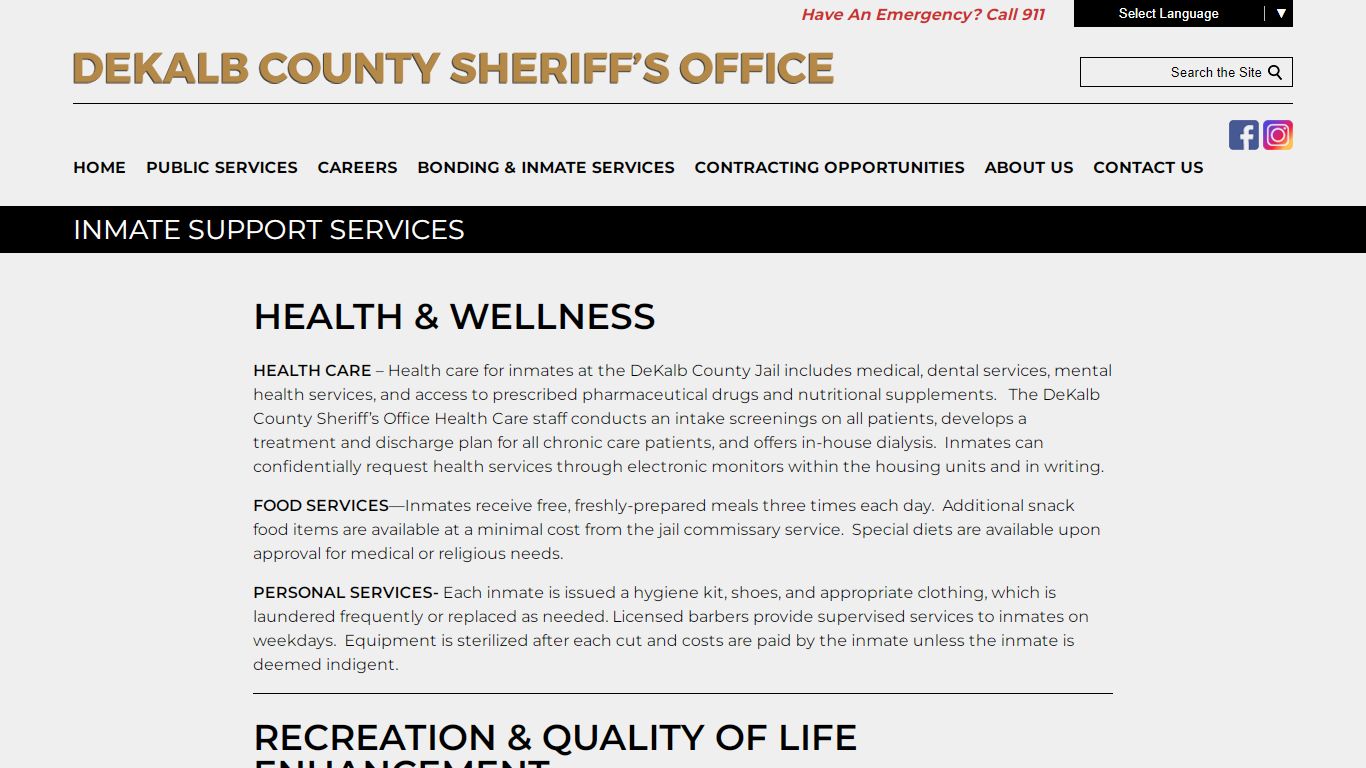 INMATE SUPPORT SERVICES - DeKalb County Sheriff's Office