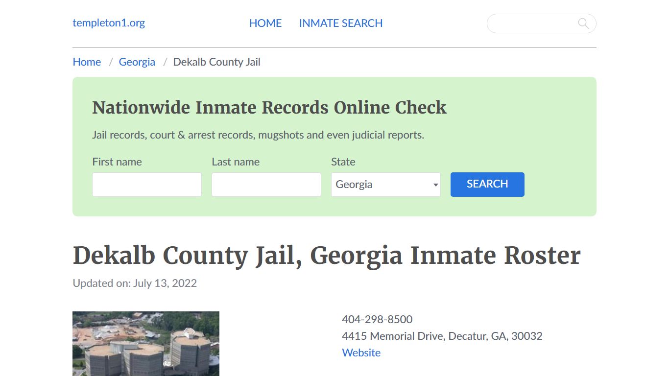 Dekalb County Jail, Georgia Inmate Booking - Templeton